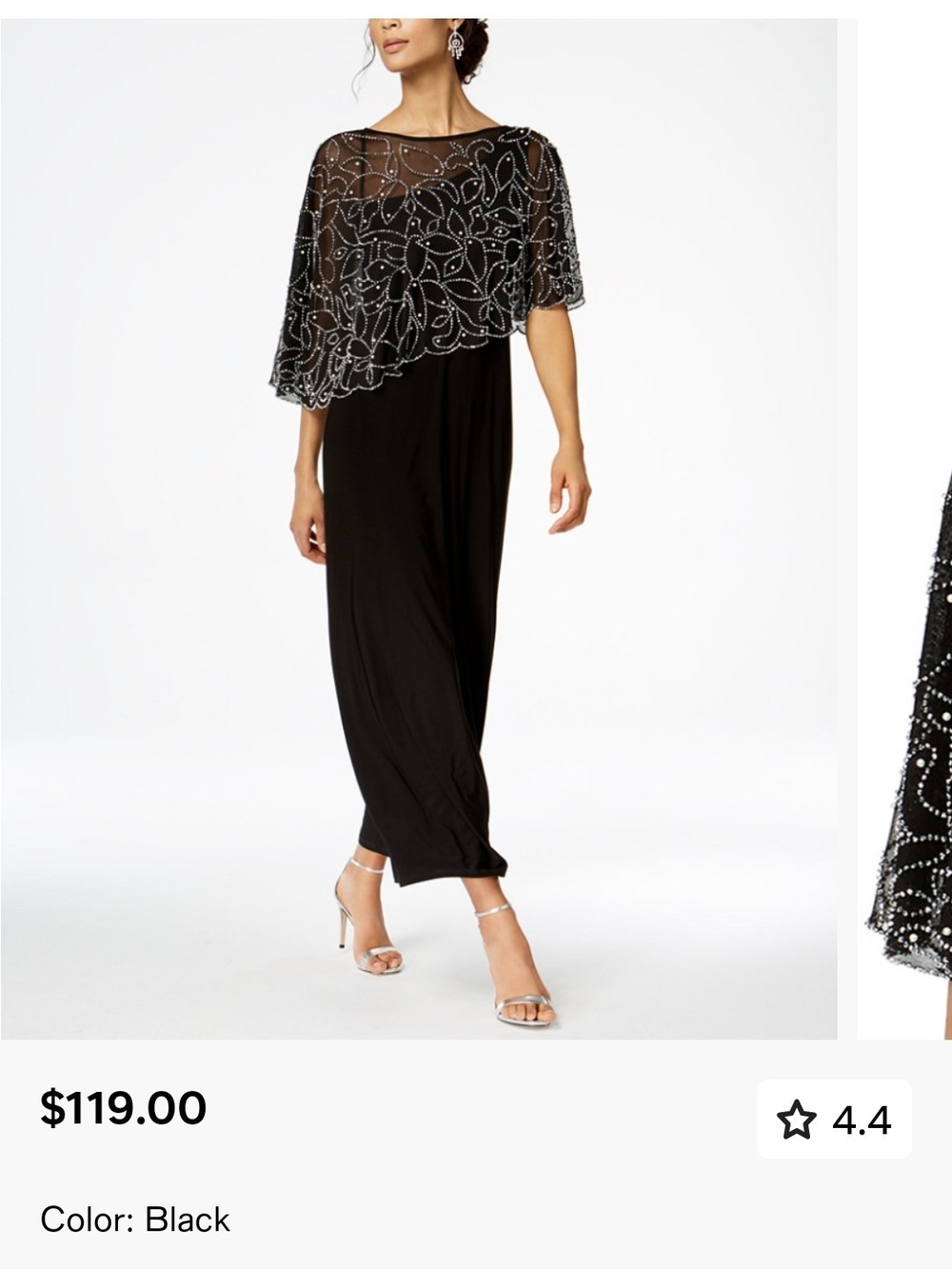 MSK Black Sequin-Embellished Cape Maxi Dress